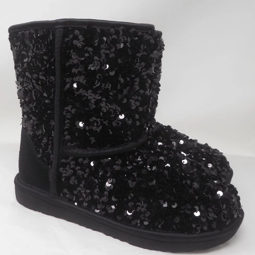 UGG Kids Black Sequin Classic Short Boot
